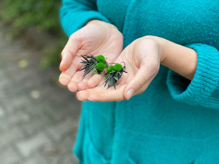 Handmade Green Flower Earrings: Woodland Bridal Accessories – handmade floral hair accessory by magaela
