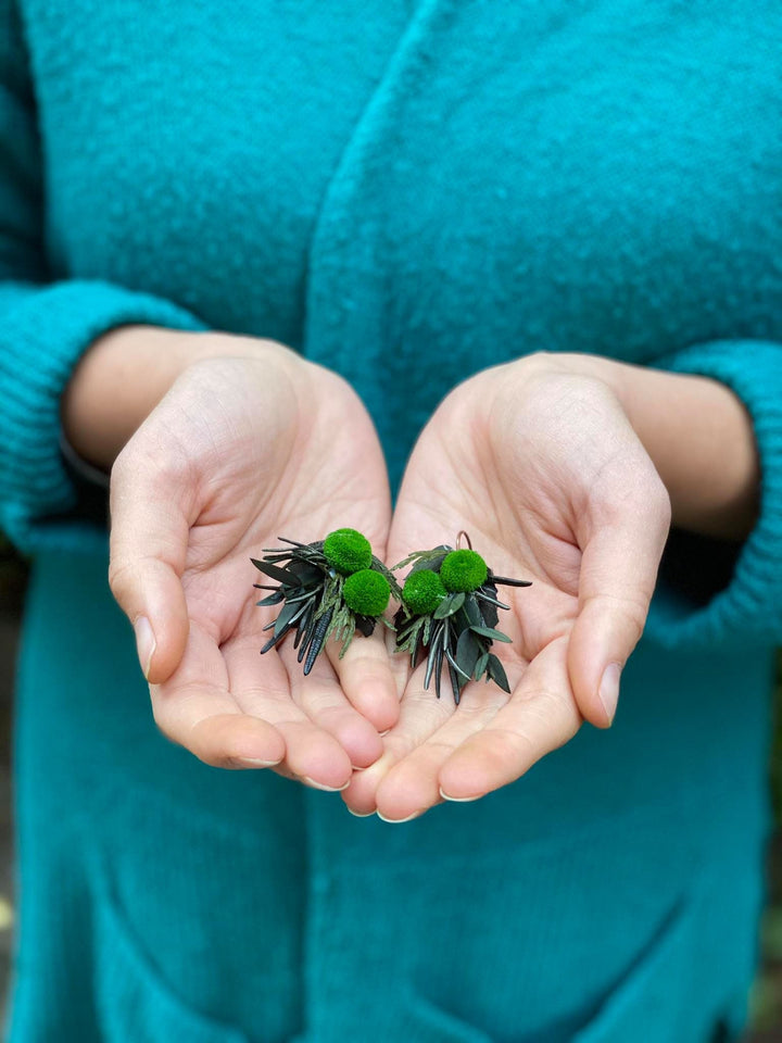 Handmade Green Flower Earrings: Woodland Bridal Accessories – handmade floral hair accessory by magaela