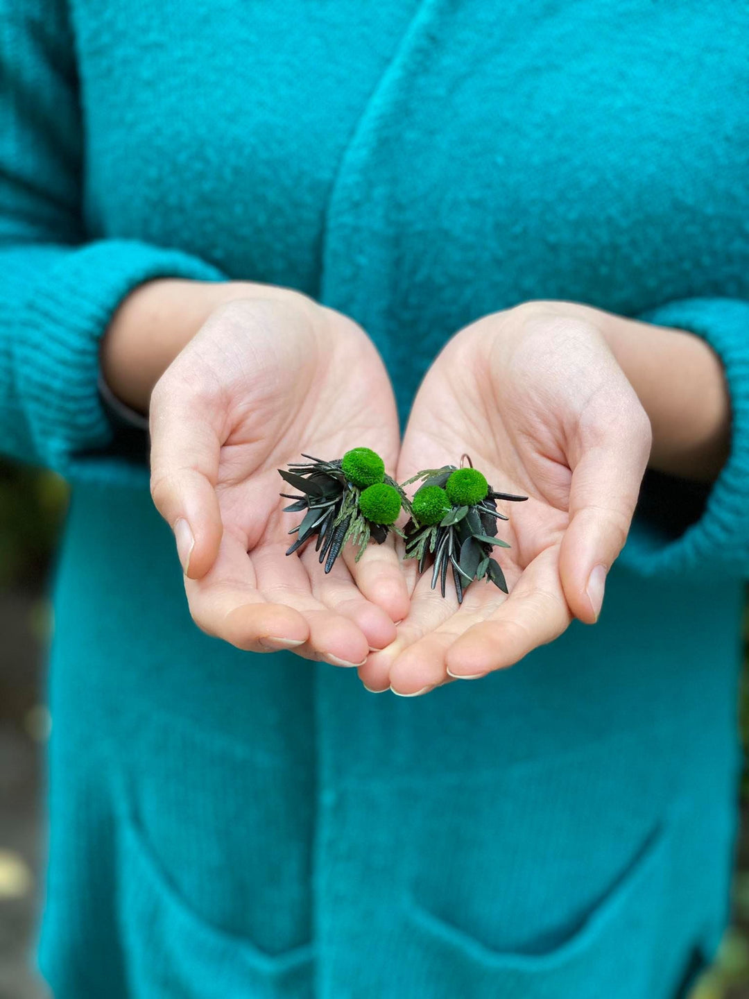 Handmade Green Flower Earrings: Woodland Bridal Accessories – handmade floral hair accessory by magaela