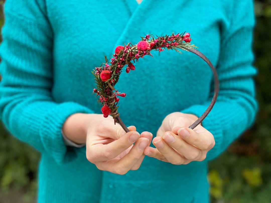 Red Flower Headband: Winter Wedding Bridal Hair Accessory – handmade floral hair accessory by magaela