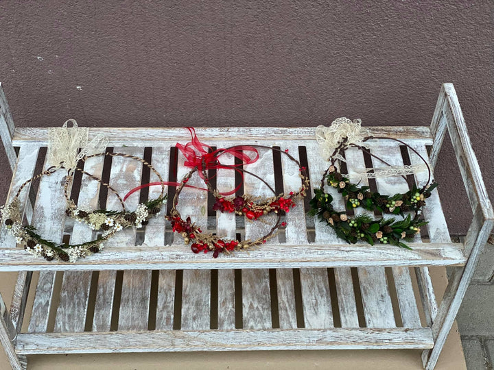 Christmas Flower Hair Crown Set: Mother Daughter Winter Photo Prop – handmade floral hair accessory by magaela