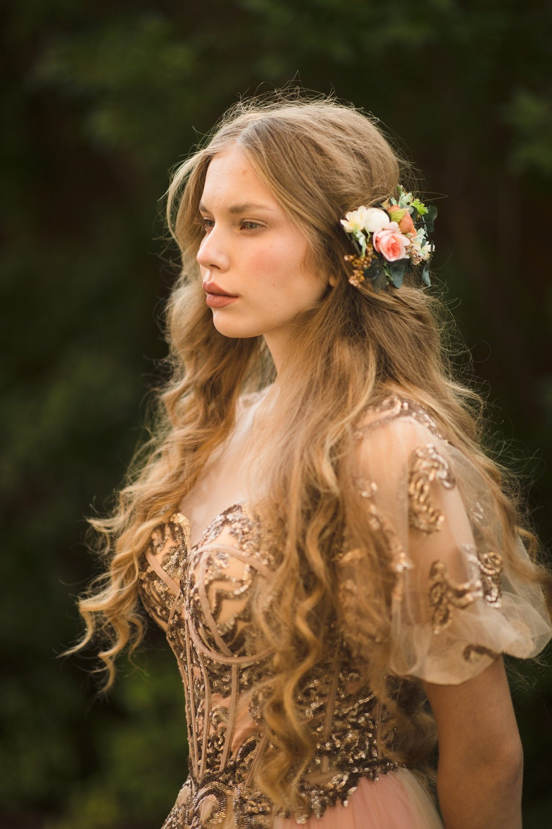 Peach Flower Wedding Hair Comb: Handmade Bridal Accessory – handmade floral hair accessory by magaela