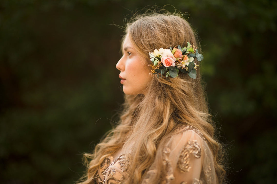 Peach Flower Wedding Hair Comb: Handmade Bridal Accessory – handmade floral hair accessory by magaela