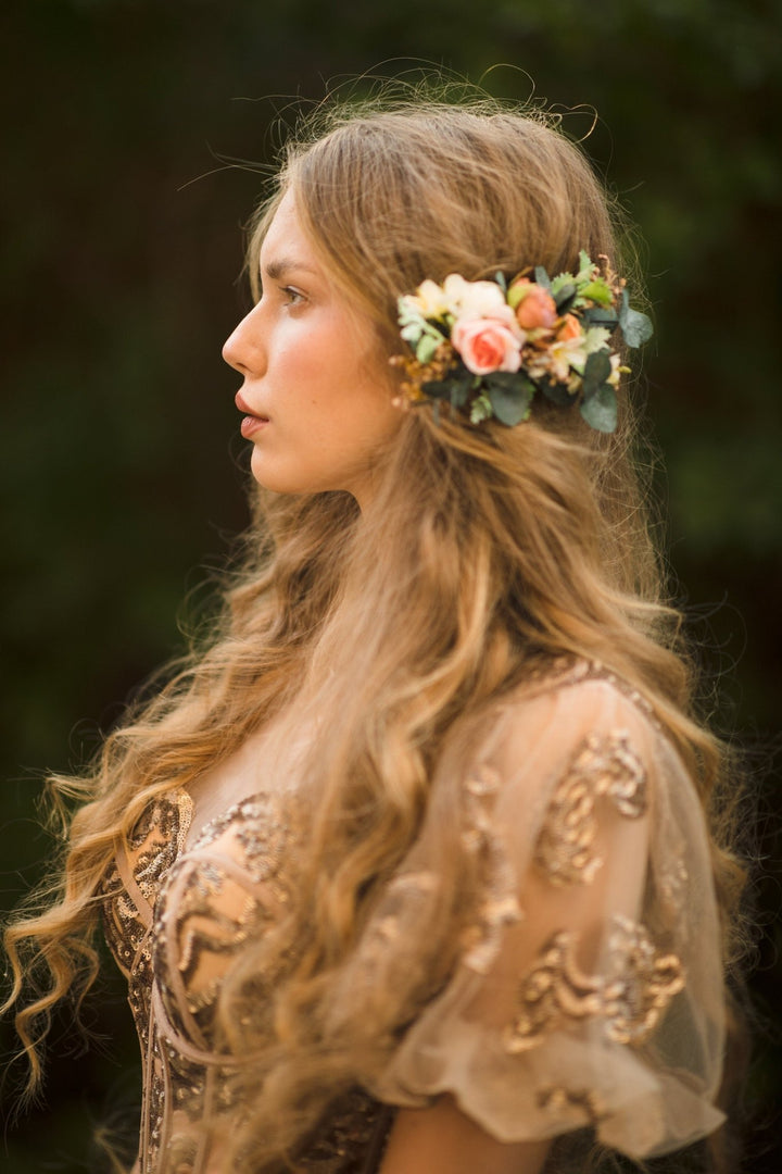 Peach Flower Wedding Hair Comb: Handmade Bridal Accessory – handmade floral hair accessory by magaela