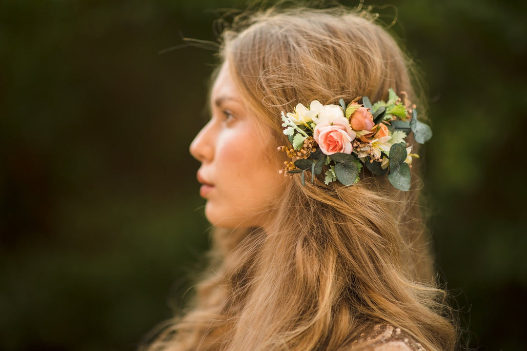 Peach Flower Wedding Hair Comb: Handmade Bridal Accessory – handmade floral hair accessory by magaela
