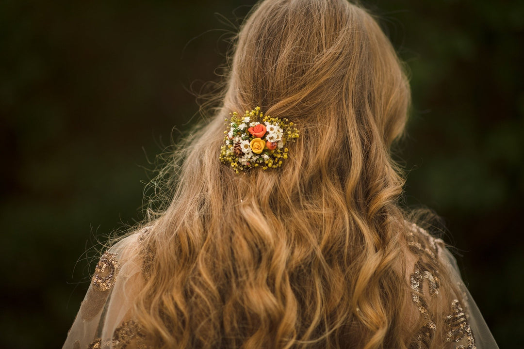 Autumn Flower Hair Clip: Ochre Orange Wedding Hair Piece – handmade floral hair accessory by magaela