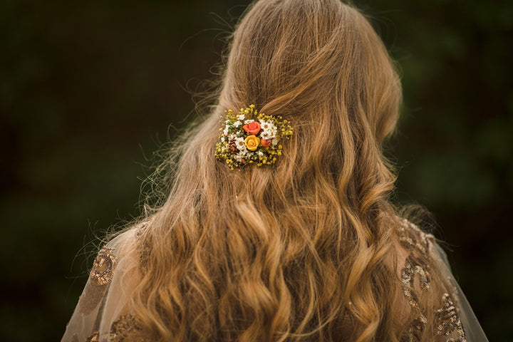 Autumn Flower Hair Clip: Ochre Orange Wedding Hair Piece – handmade floral hair accessory by magaela