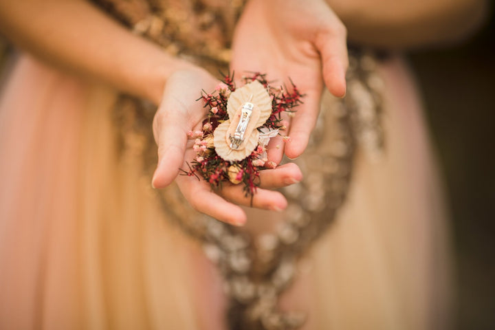 Burgundy Flower Hair Clip: Autumn Wedding Bridal Hairpiece – handmade floral hair accessory by magaela