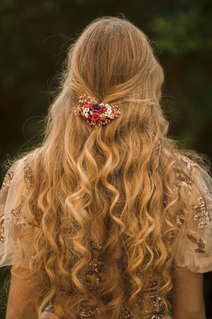 Autumn Flower Hair Clip: Red Wedding Bridal Hair Piece – handmade floral hair accessory by magaela