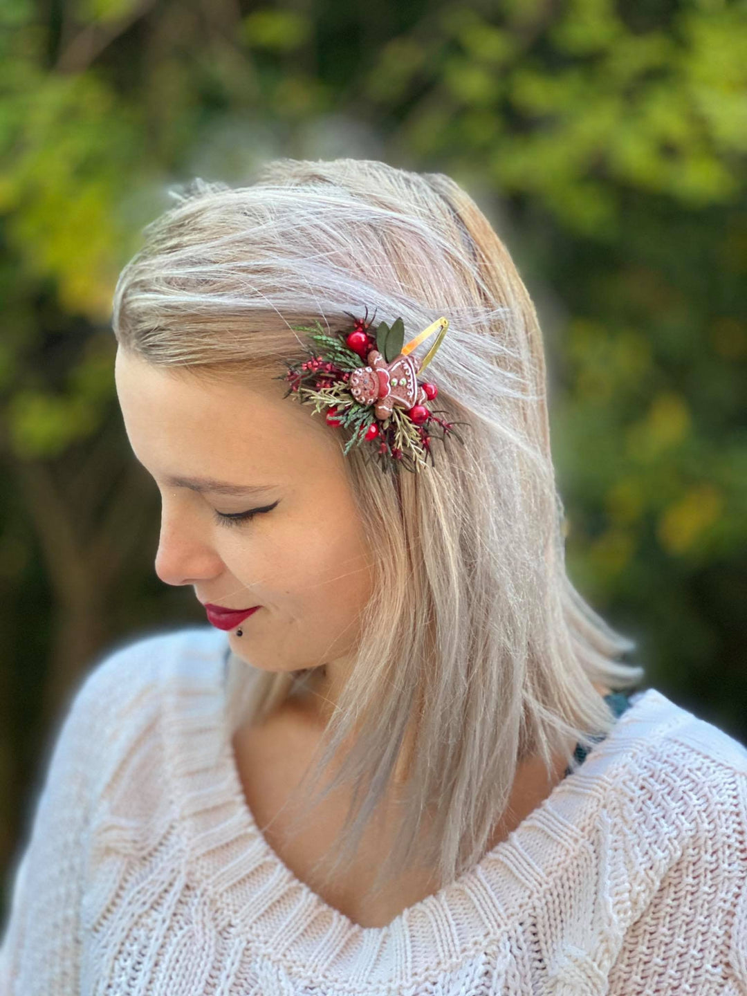 Christmas Gingerbread Hair Clip: Winter Wedding Accessory – handmade floral hair accessory by magaela