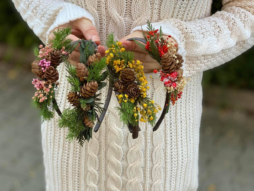 Christmas Pine Cone Headband: Winter Wedding Hair Accessory – handmade floral hair accessory by magaela