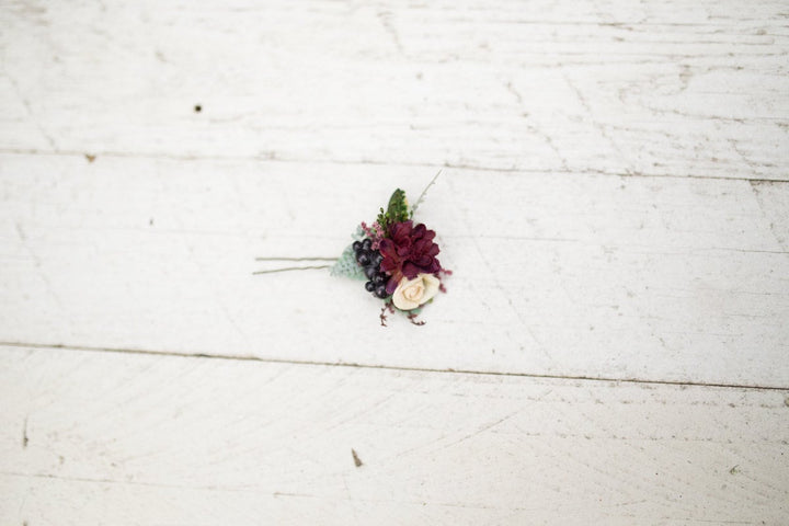 Boho Burgundy Flower Hair Pin: Rustic Floral Headpiece – handmade floral hair accessory by magaela