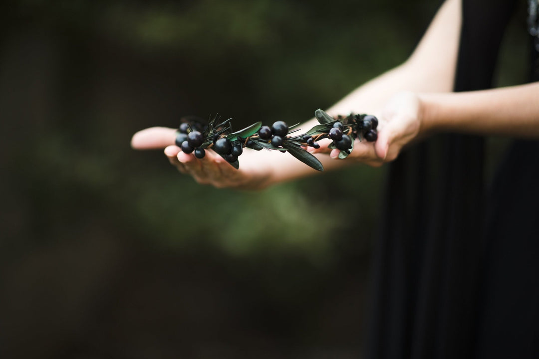 Dark Flower Half Wreath: Black Berry Crown, Handmade – handmade floral hair accessory by magaela