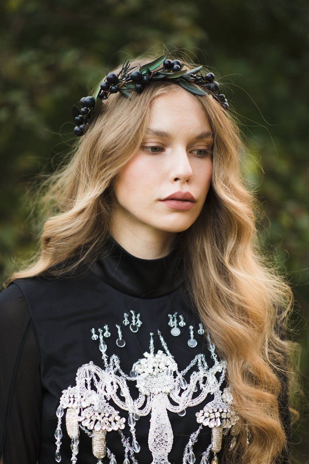 Dark Flower Half Wreath: Black Berry Crown, Handmade – handmade floral hair accessory by magaela