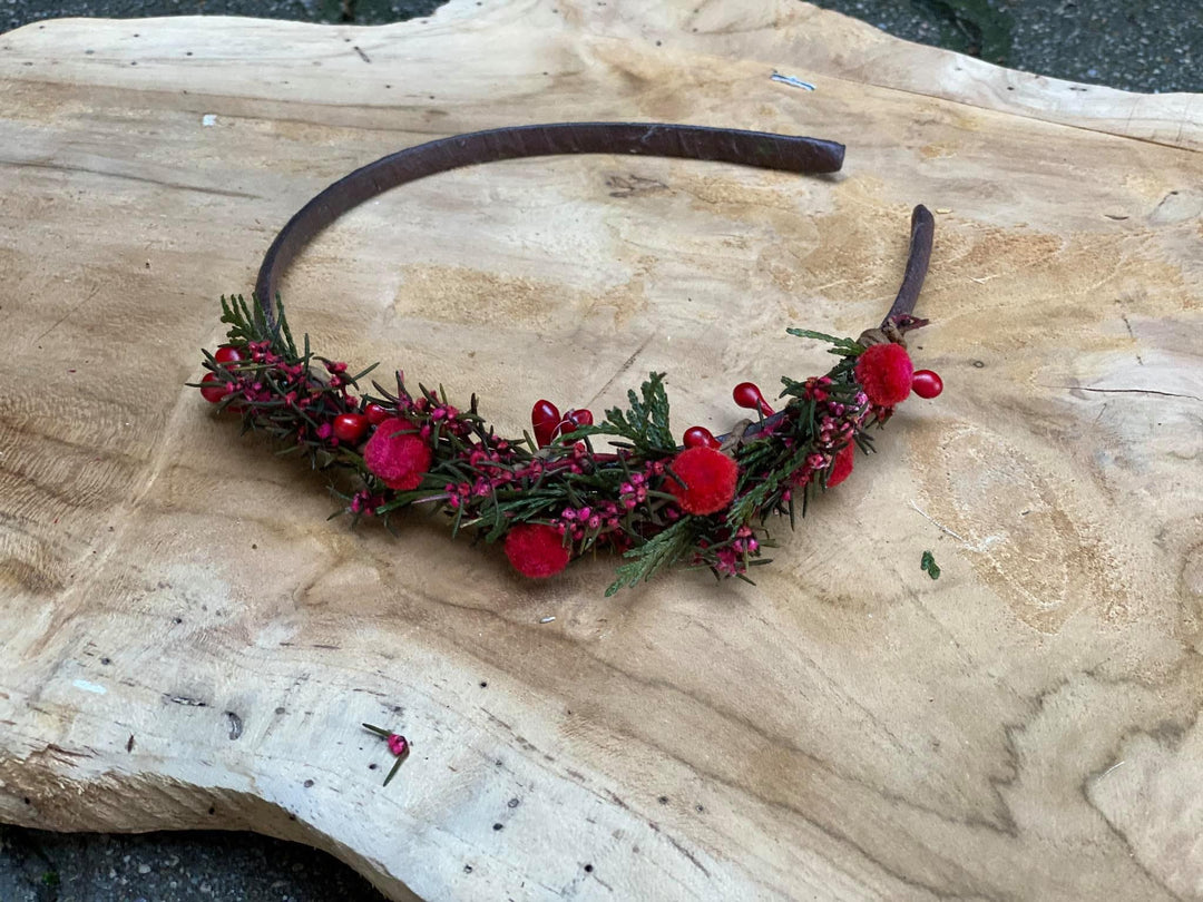 Red Flower Headband: Winter Wedding Bridal Hair Accessory – handmade floral hair accessory by magaela
