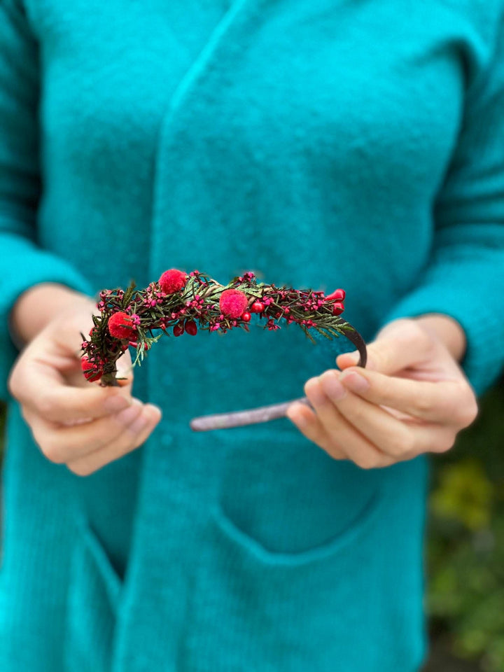Red Flower Headband: Winter Wedding Bridal Hair Accessory – handmade floral hair accessory by magaela