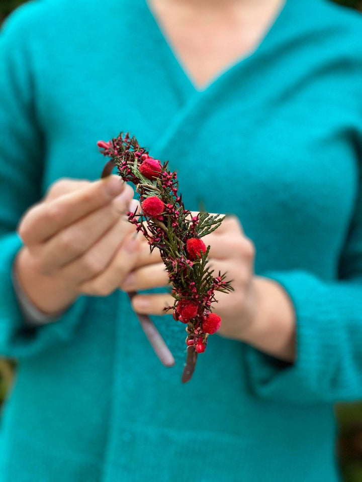 Red Flower Headband: Winter Wedding Bridal Hair Accessory – handmade floral hair accessory by magaela