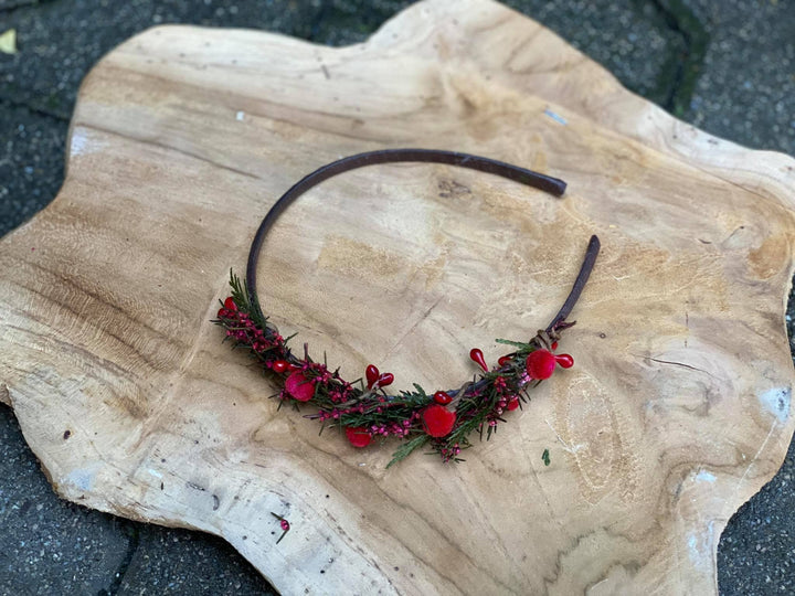 Red Flower Headband: Winter Wedding Bridal Hair Accessory – handmade floral hair accessory by magaela