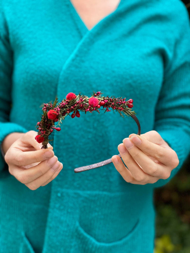 Red Flower Headband: Winter Wedding Bridal Hair Accessory – handmade floral hair accessory by magaela