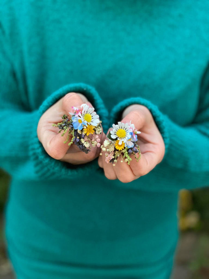 Meadow Flower Stud Earrings: Colorful Bridal Wedding Accessories – handmade floral hair accessory by magaela