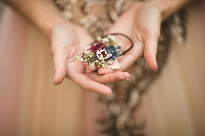 Burgundy Floral Hair Tie: Handmade Flower Hair Bobble – handmade floral hair accessory by magaela