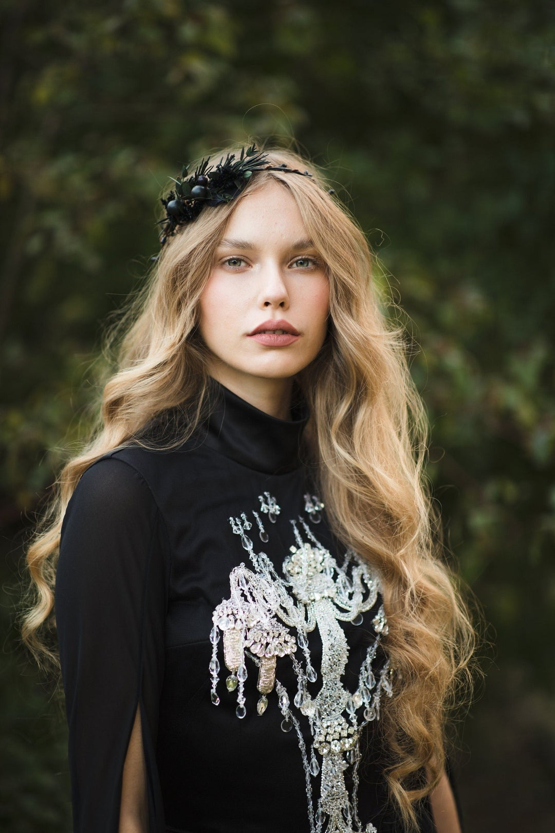 Dark Flower & Berry Hair Wreath: Handmade Bridal Crown – handmade floral hair accessory by magaela