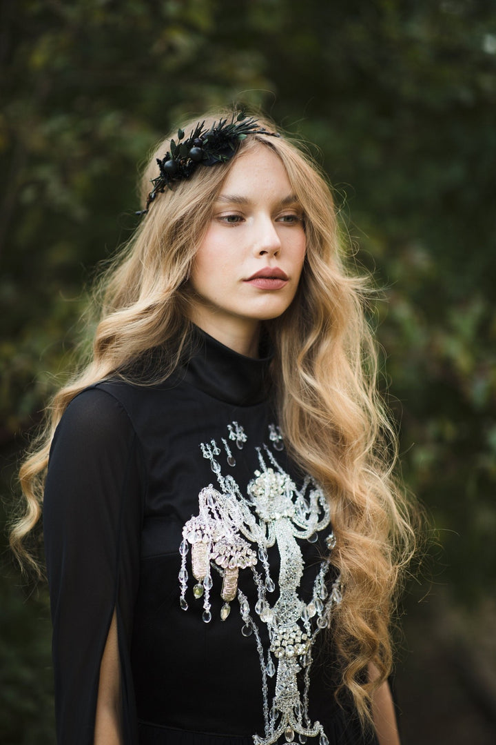 Dark Flower & Berry Hair Wreath: Handmade Bridal Crown – handmade floral hair accessory by magaela