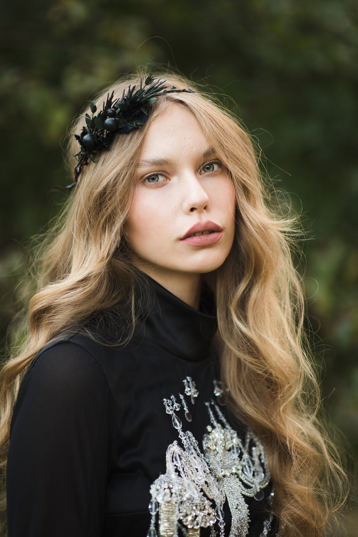 Dark Flower & Berry Hair Wreath: Handmade Bridal Crown – handmade floral hair accessory by magaela