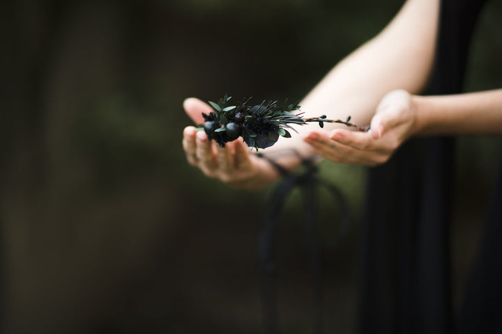 Dark Flower & Berry Hair Wreath: Handmade Bridal Crown – handmade floral hair accessory by magaela