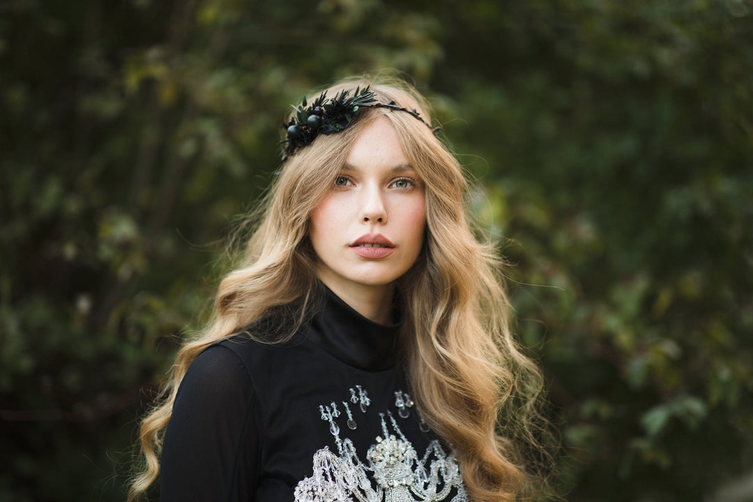 Dark Flower & Berry Hair Wreath: Handmade Bridal Crown – handmade floral hair accessory by magaela