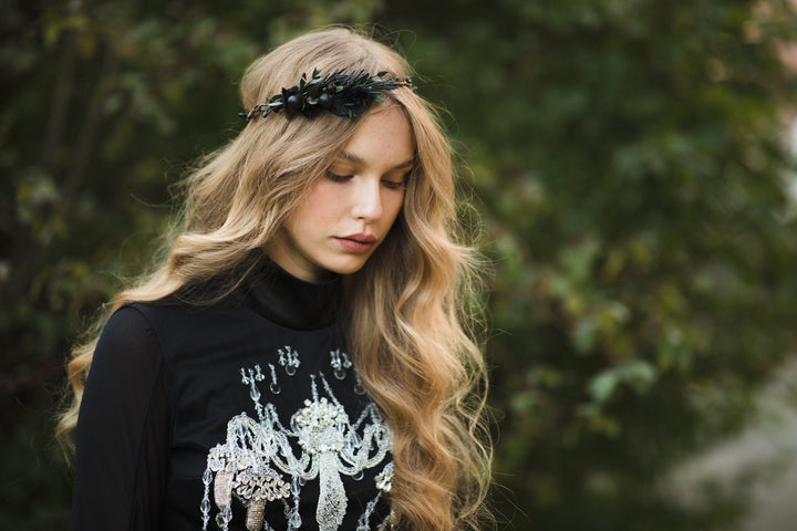 Dark Flower & Berry Hair Wreath: Handmade Bridal Crown – handmade floral hair accessory by magaela