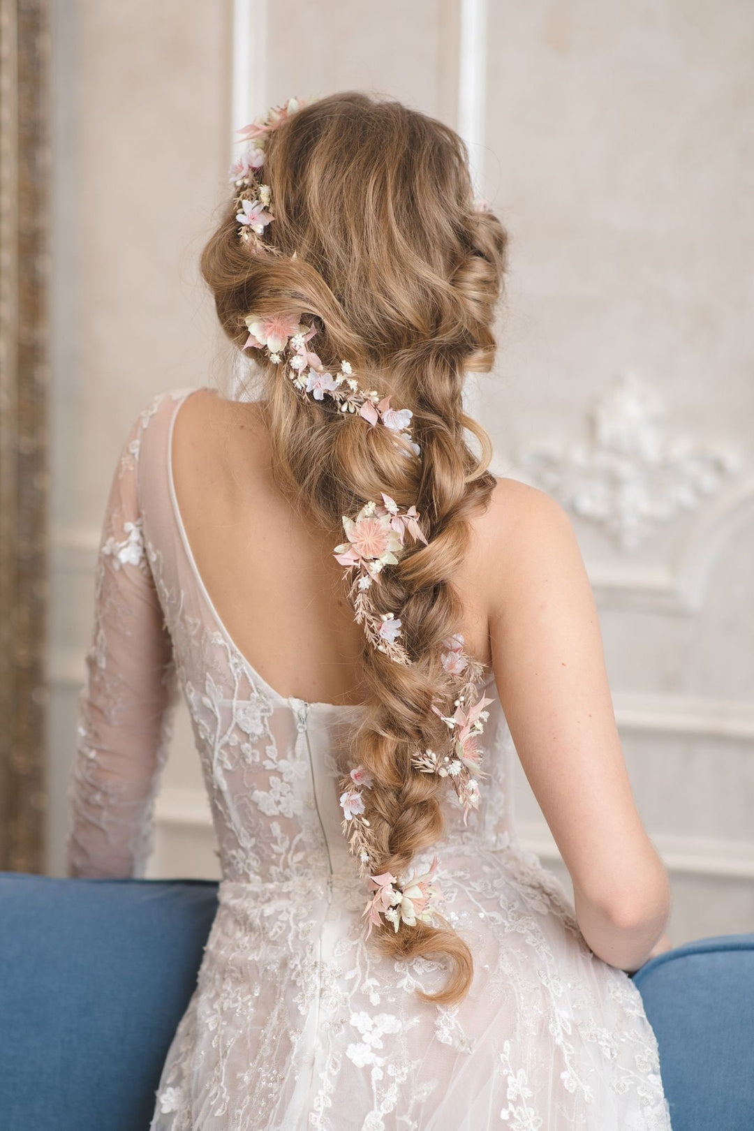 Blush Wedding Hair Garland: Pink & Ivory Flower Headpiece – handmade floral hair accessory by magaela