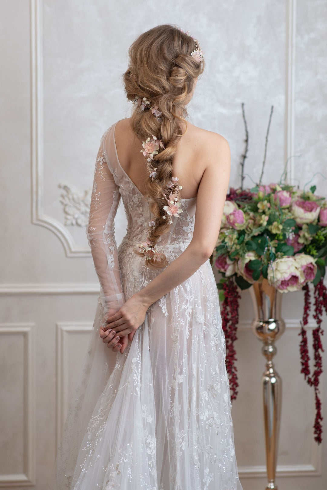 Blush Wedding Hair Garland: Pink & Ivory Flower Headpiece – handmade floral hair accessory by magaela