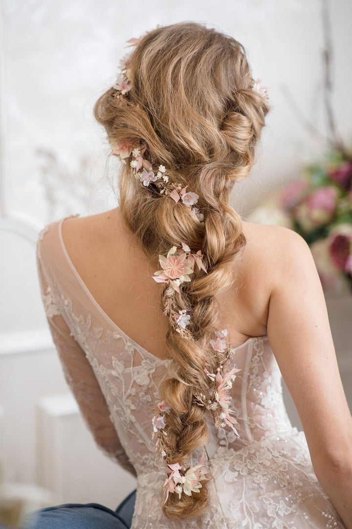Blush Wedding Hair Garland: Pink & Ivory Flower Headpiece – handmade floral hair accessory by magaela