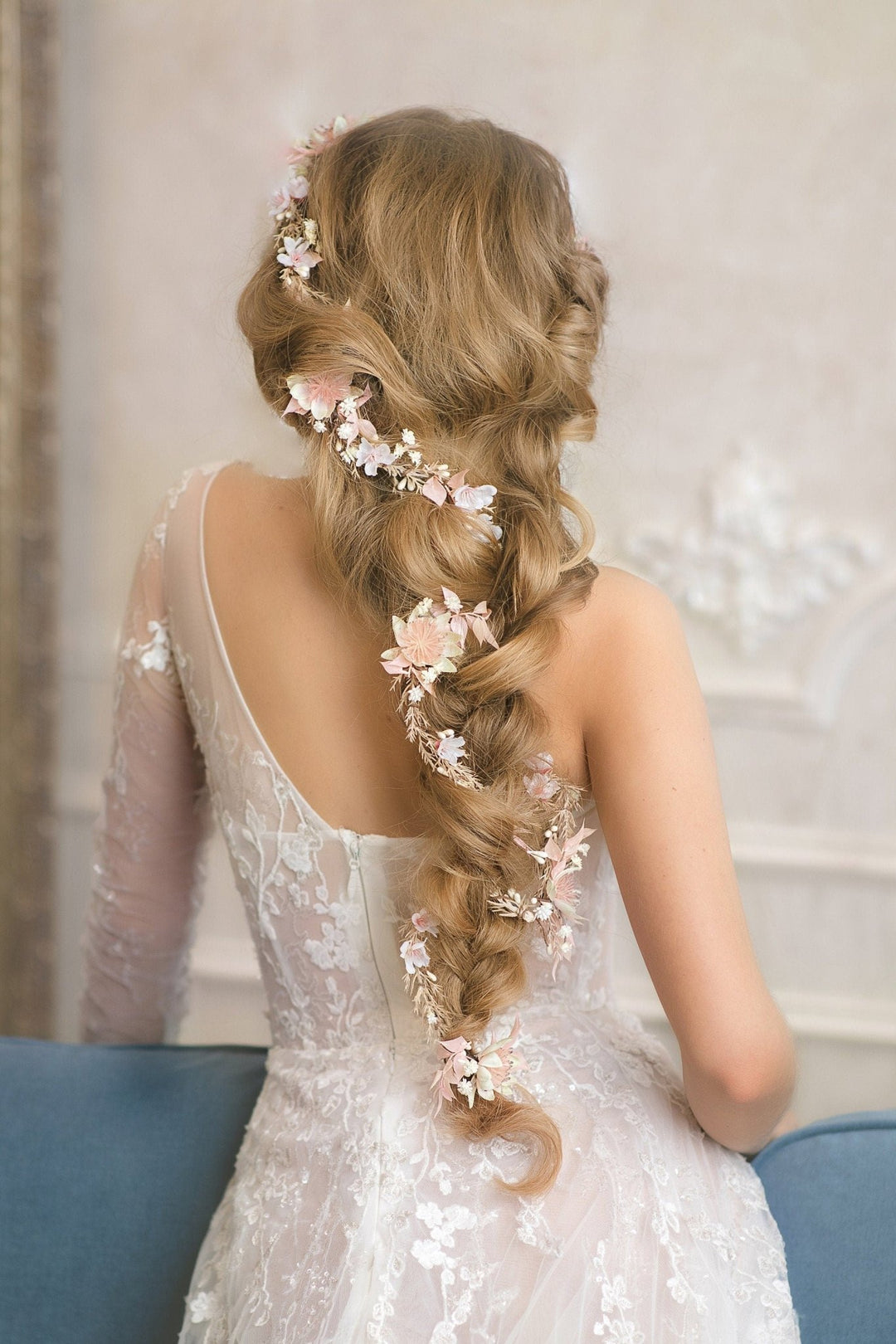 Blush Wedding Hair Garland: Pink & Ivory Flower Headpiece – handmade floral hair accessory by magaela