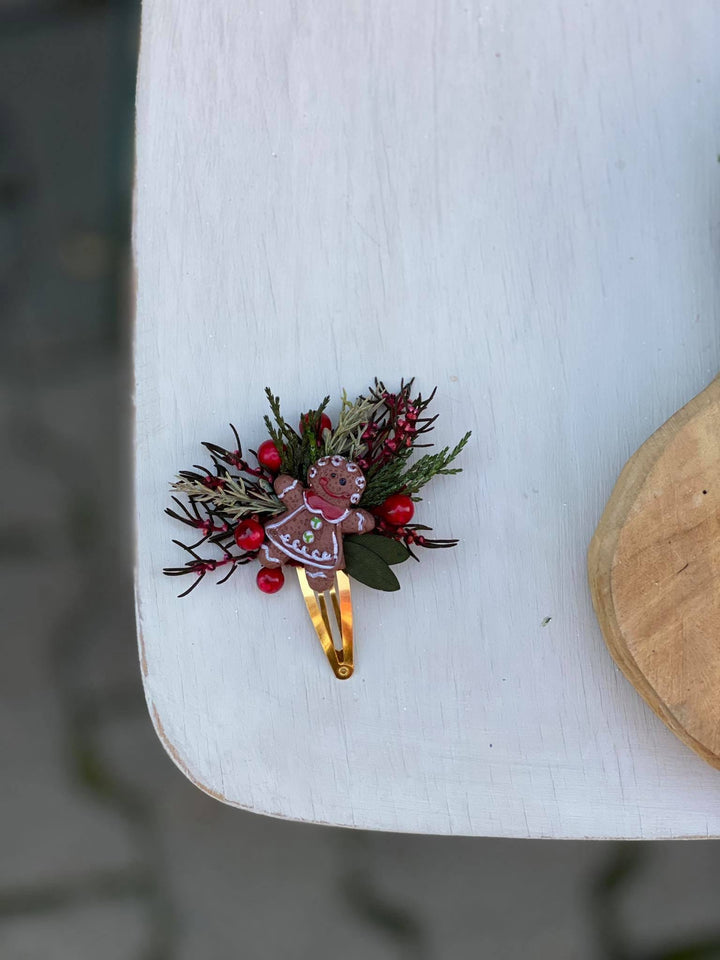 Christmas Gingerbread Hair Clip: Winter Wedding Accessory – handmade floral hair accessory by magaela