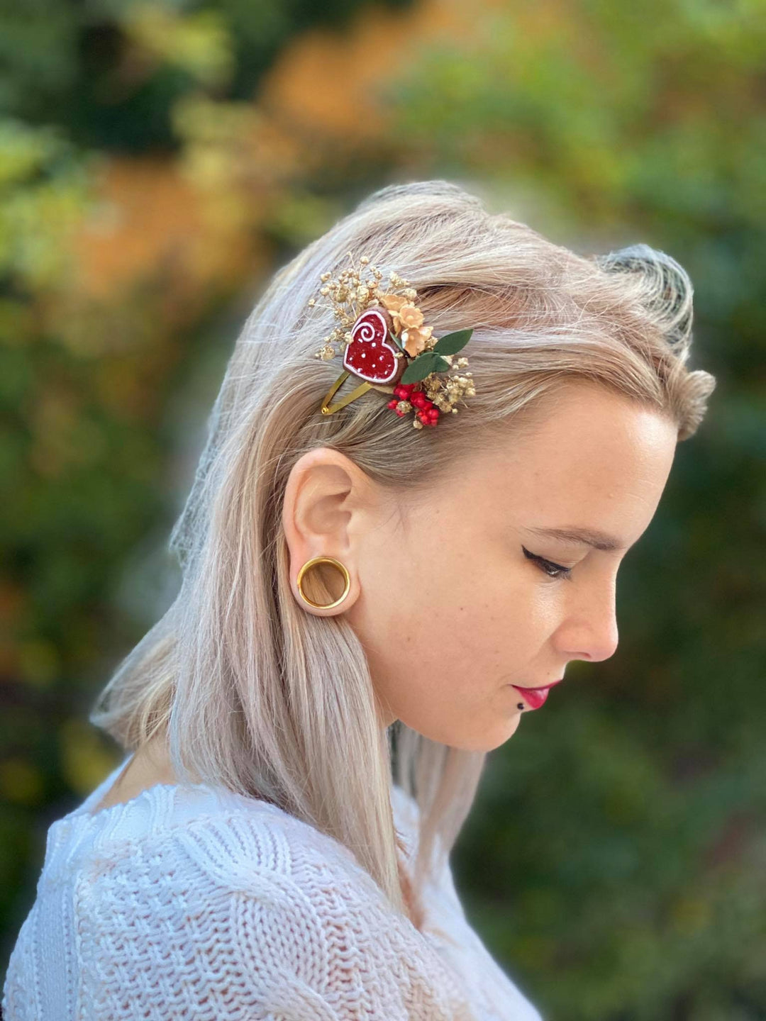 Christmas Gingerbread Hair Clip: Winter Wedding Accessory – handmade floral hair accessory by magaela