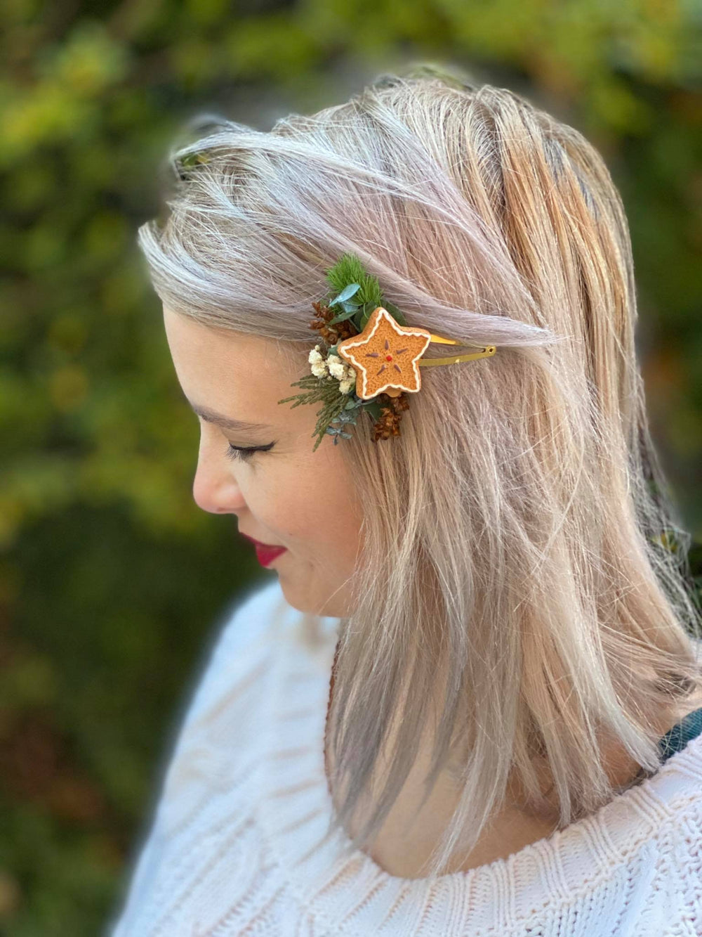 Christmas Gingerbread Hair Clip: Winter Wedding Accessory – handmade floral hair accessory by magaela