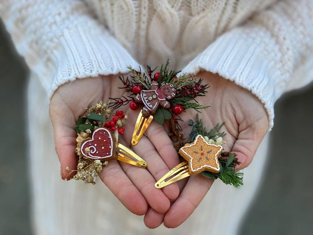 Christmas Gingerbread Hair Clip: Winter Wedding Accessory – handmade floral hair accessory by magaela