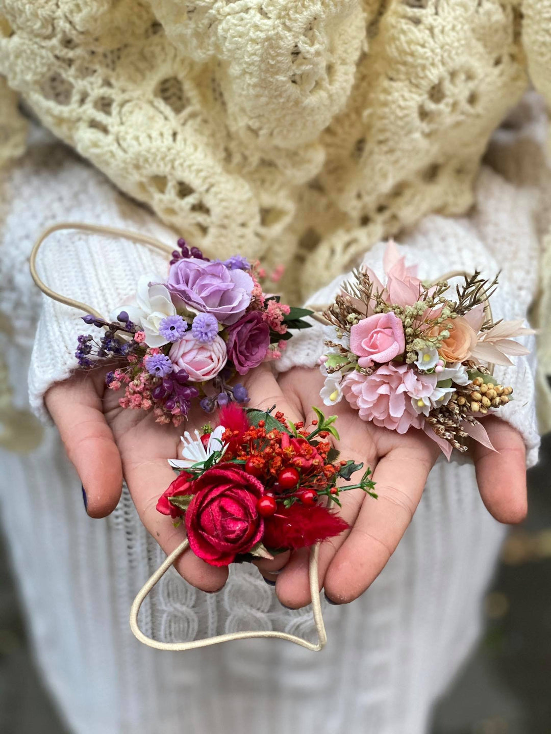 Floral Hair Tie: Wedding Accessories, Romantic Flower Girl Hair Bobble – handmade floral hair accessory by magaela