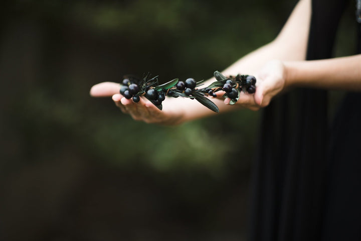 Dark Flower Half Wreath: Black Berry Crown, Handmade – handmade floral hair accessory by magaela