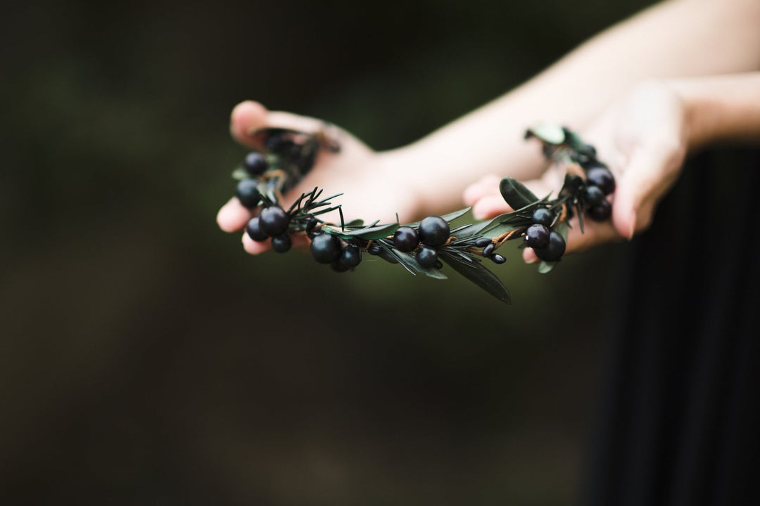 Dark Flower Half Wreath: Black Berry Crown, Handmade – handmade floral hair accessory by magaela
