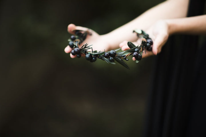 Dark Flower Half Wreath: Black Berry Crown, Handmade – handmade floral hair accessory by magaela