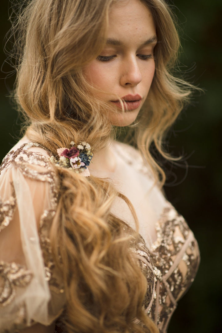 Burgundy Floral Hair Tie: Handmade Flower Hair Bobble – handmade floral hair accessory by magaela