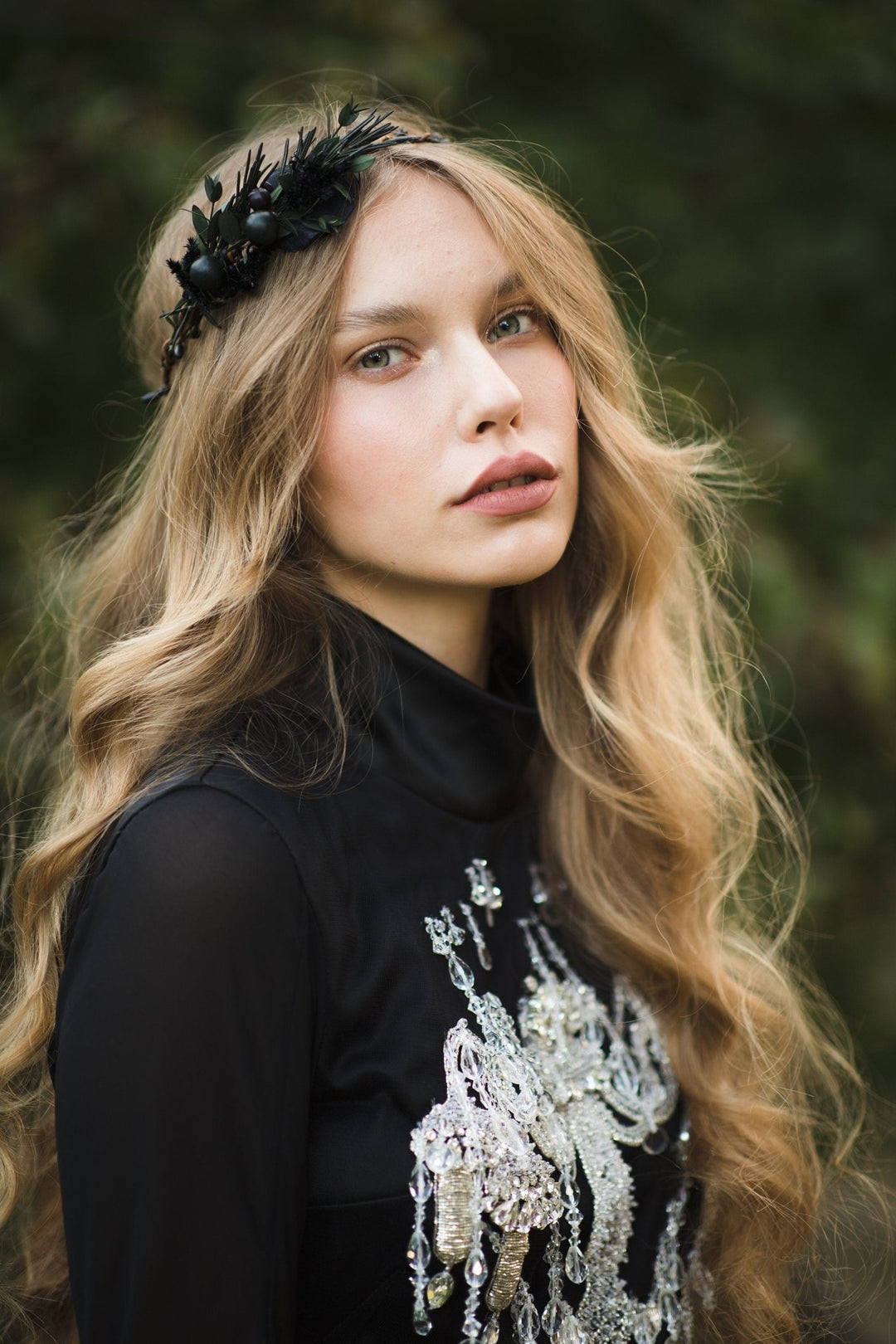 Dark Flower & Berry Hair Wreath: Handmade Bridal Crown – handmade floral hair accessory by magaela