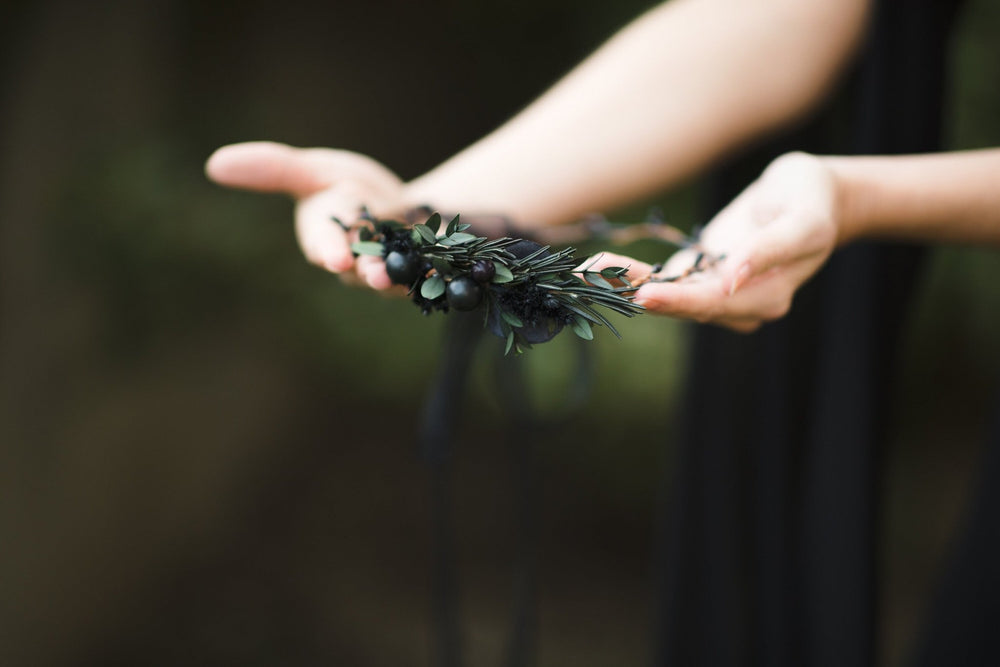 Dark Flower & Berry Hair Wreath: Handmade Bridal Crown – handmade floral hair accessory by magaela