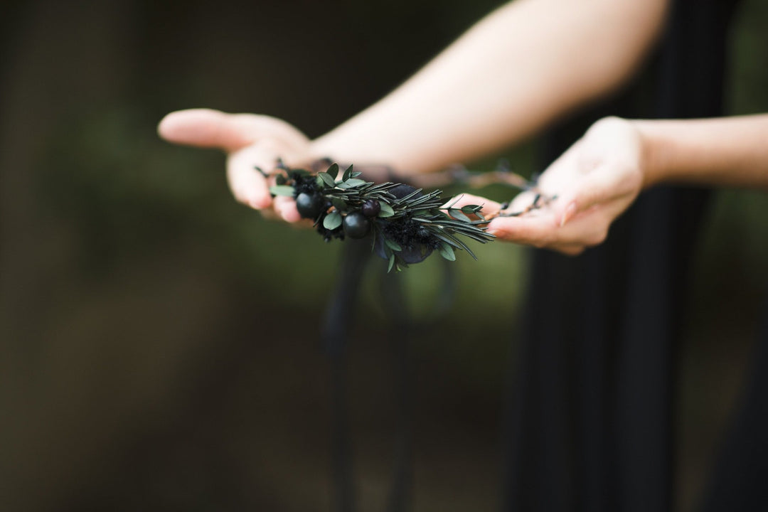 Dark Flower & Berry Hair Wreath: Handmade Bridal Crown – handmade floral hair accessory by magaela