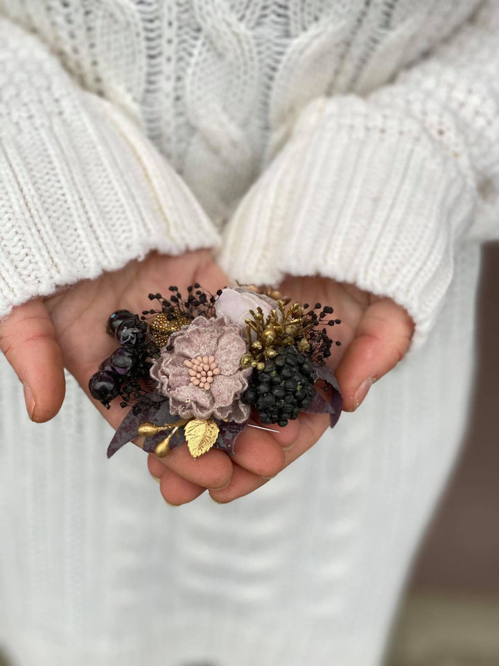 Dusty Pink Flower Brooch: Golden Romantic Bridal Accessory – handmade floral hair accessory by magaela