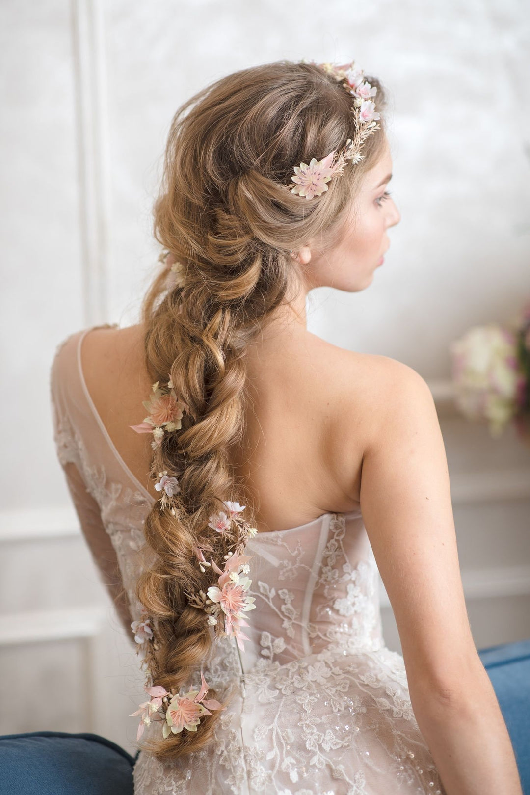 Blush Wedding Hair Garland: Pink & Ivory Flower Headpiece – handmade floral hair accessory by magaela