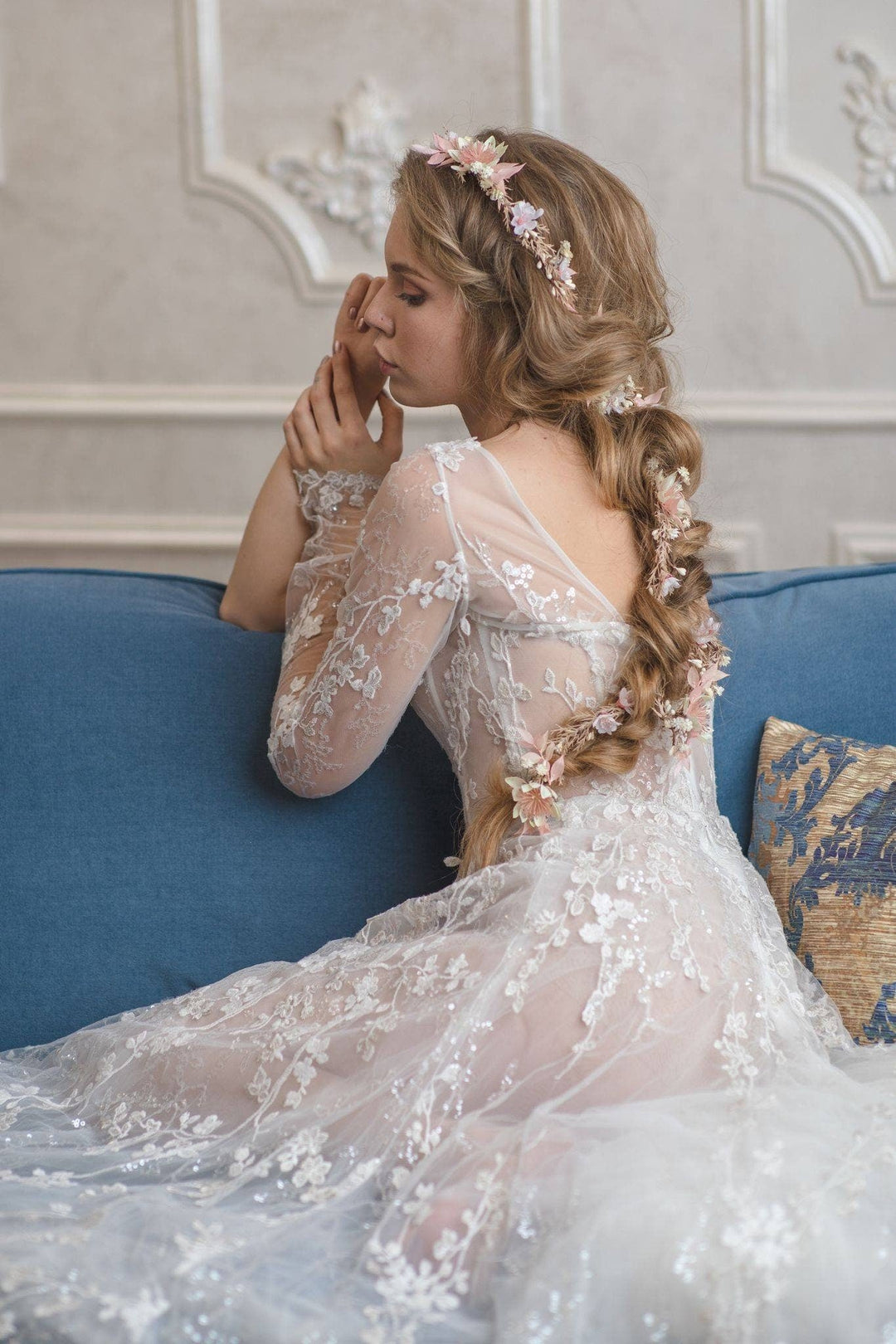 Blush Wedding Hair Garland: Pink & Ivory Flower Headpiece – handmade floral hair accessory by magaela